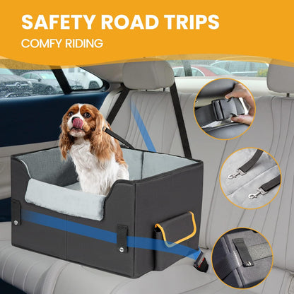 Dog Car Seat for Small Dogs, Elevated Dog Booster Seat Pet Travel Carrier Bed for Car with Adjustable Straps Lookout Pet Car Booster Seat for Small Dogs Cats