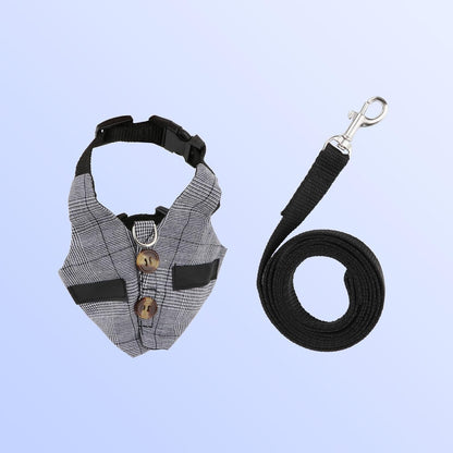 Rabbit Vest Harness and Leash Set Adjustable Formal Suit Style for Bunny Kitten Small Animal Walking (S)