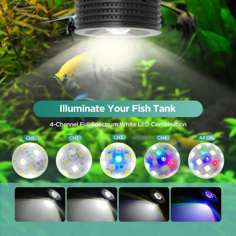 LED Aquarium Light, Planted Tank Light 4 Channels Remote Control 6500K Aquarium LED Light for Freshwater Fish Tank Refugium with Gooseneck (F20 18W Freshwater)